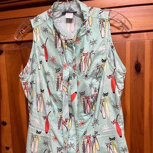 Heart of Haute Mandie Bee Button-Front Mod Cat Blouse, size: L